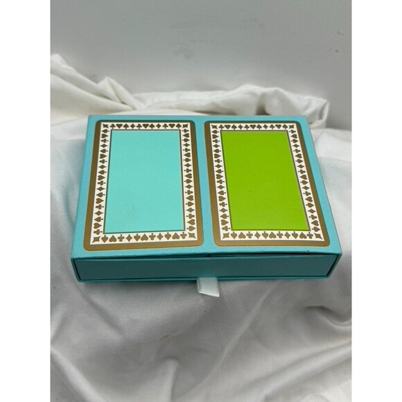 Vintage Tiffany & Co Deck Of Playing Cards Blue Gold Green Monogrammed SDH & Box - Picture 2 of 6
